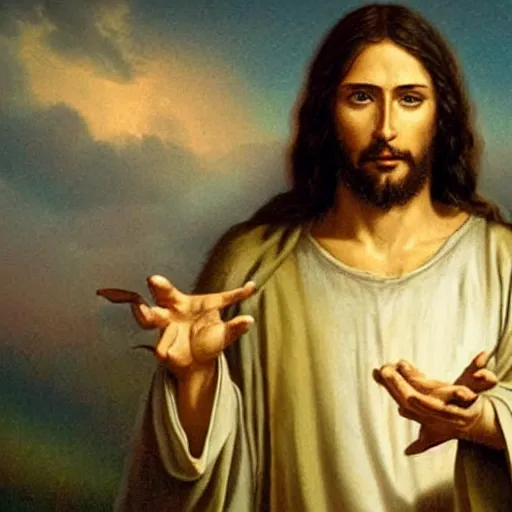 Image similar to jesus christ holding one pistol with each hand