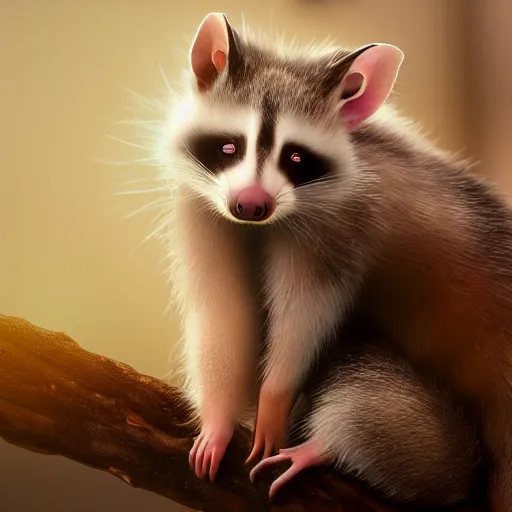 Prompt: an opossum and an american raccoon hugging, cute photograph, 4k wallpaper, unreal engine, artstation