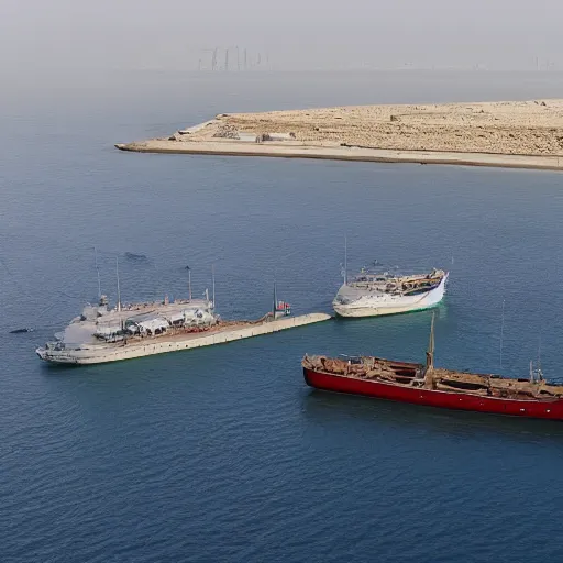 Image similar to the most expensive boat in the world docking by the beaches of gaza, 8 k resolution, midday