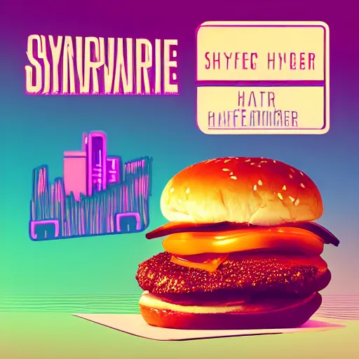 Prompt: synthwave hamburger with a sesame seed bun.