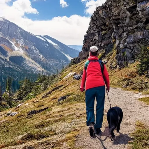 Image similar to cute dog with owner in a beautiful mountain hike picturesque