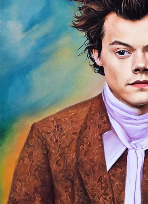 Prompt: Harry Styles, Ethereal, Majestic, Aesthetic, Art Style by Diego Velazquez