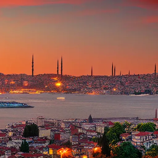 Prompt: skyline of istanbul at sunset, digital art