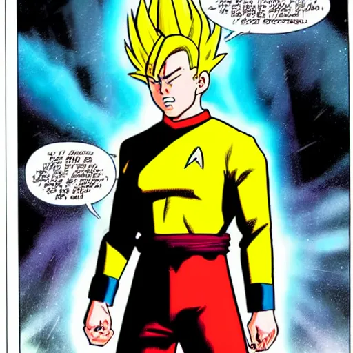 Prompt: captain kirk going super saiyan on star trek comic book