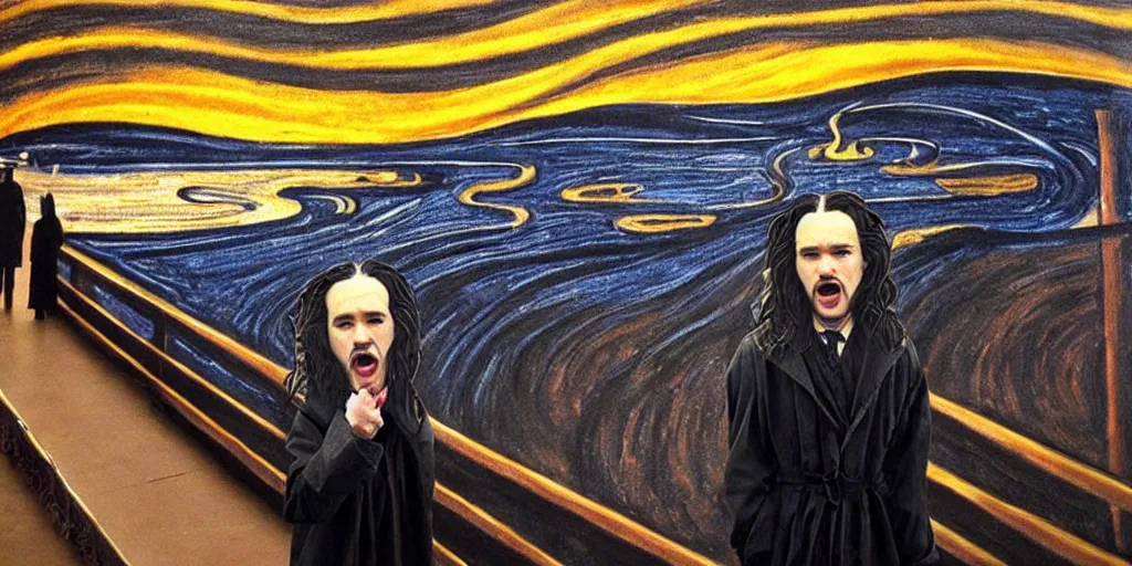 Image similar to john snow in the the scream painting realistic view