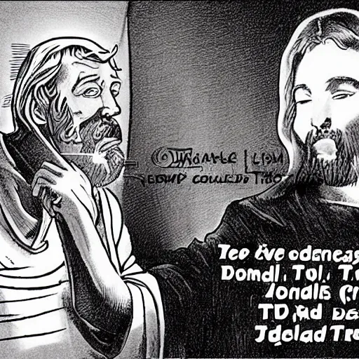 Image similar to jesus telling people donald trump is a devil