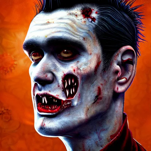 Image similar to portrait of a slim of morrissey from the smiths as a zombie with a quiff, 7 days to die zombie, fine art, award winning, intricate, elegant, sharp focus, cinematic lighting, digital painting, 8 k concept art, art by z. w. gu, art by brom, art by michael hussar, 8 k