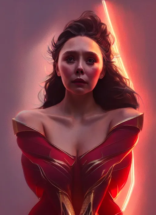 Image similar to portrait of modern darna, elizabeth olsen, intricate, elegant, glowing lights, highly detailed, digital painting, artstation, glamor pose, concept art, smooth, sharp focus, illustration, art by wlop, mars ravelo and greg rutkowski