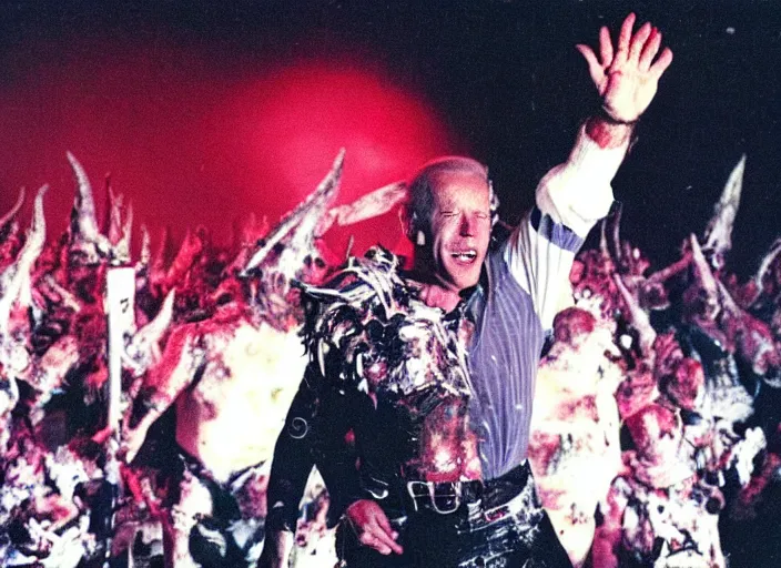 Image similar to publicity photo still of joe biden in gwar live on stage 1 9 9 8, 8 k, live concert lighting, mid shot