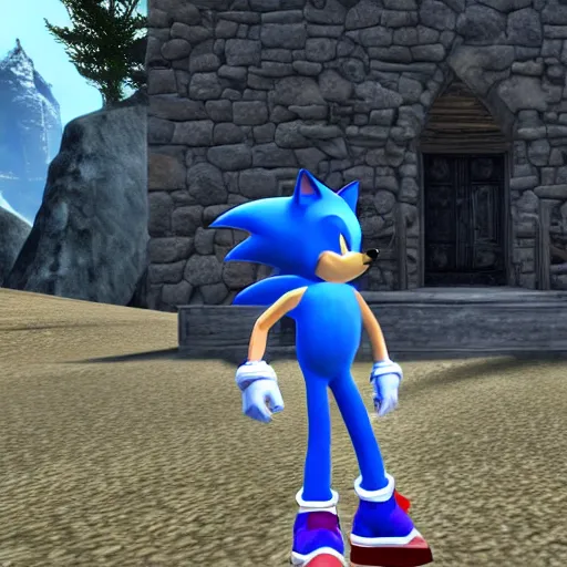 Image similar to A screenshot of the Sonic NPC in Skyrim