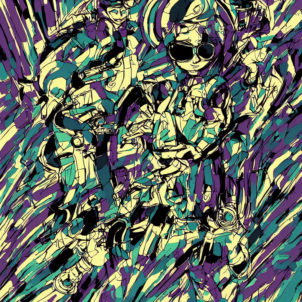 Image similar to human figures, ryuta ueda artwork, jet set radio artwork, stripes, gloom, space, cel - shaded art style, broken rainbow, ominous, minimal, cybernetic, dark, eerie, cyber