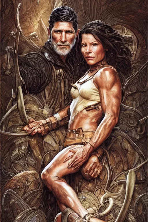 Prompt: Matthew Fox and Evangeline Lilly as a ruggedly handsome hero, intricate, elegant, highly detailed, centered, digital painting, artstation, concept art, smooth, sharp focus, illustration, art by artgerm and donato giancola and Joseph Christian Leyendecker, WLOP