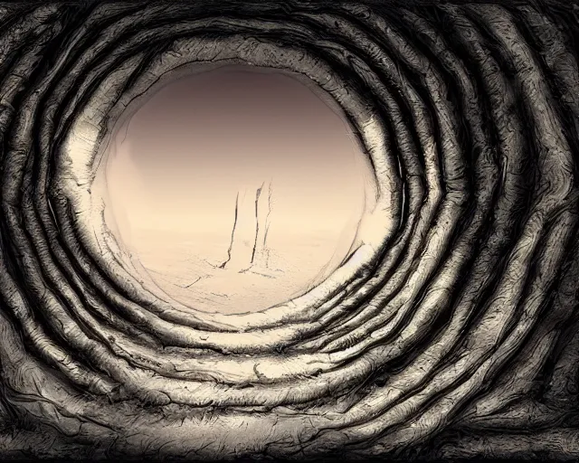 Prompt: Doorway to the netherworld, warped world, digital art