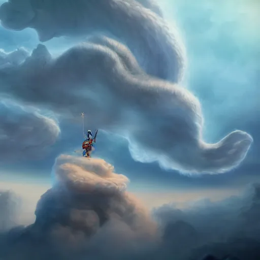 Prompt: wizard riding on a cloud, digital art, 4k, artstation, award winning, high resolution, unreal engine 5, very beautiful, highly detailed.