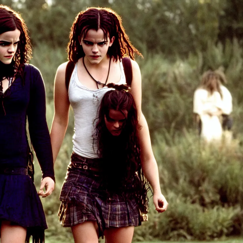 Prompt: jack black and emma watson starring in the craft, movie still, 8 k,