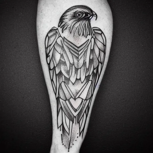 Image similar to tattoo design stencil. pencil sketch, black and white, hawk