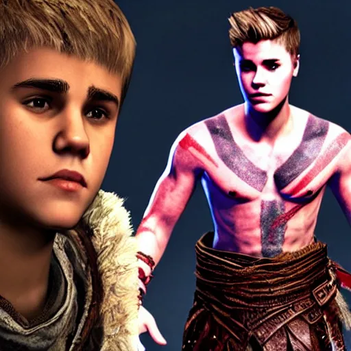 Image similar to justin bieber in the God of War game