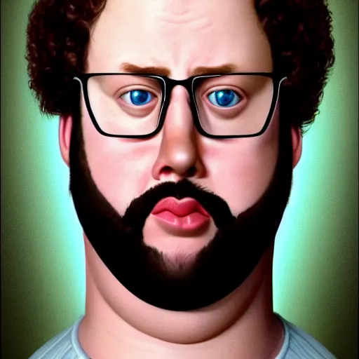 Prompt: the lovechild of paul blart and napoleon dynamite, realistic, hyperrealistic, 8 k resolution, hd quality, very detailed, highly detailed, intricate details, very realistic, trending on artstation, really realistic, very realistic, headshot, head in frame