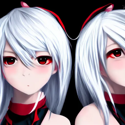 Image similar to white hair red eyes two small black horn on the head anime style anime girl