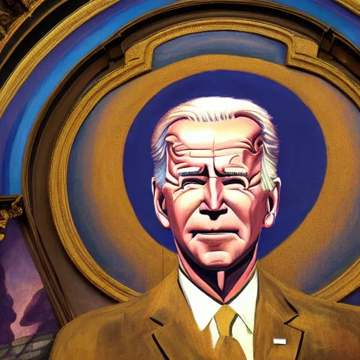 Prompt: a church mural of joe biden as a god, 4 k, highly detailed, painted by michelangelo