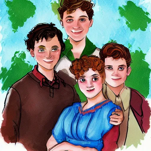 Image similar to Gilbert Blythe from anne with an e as college students, digital art