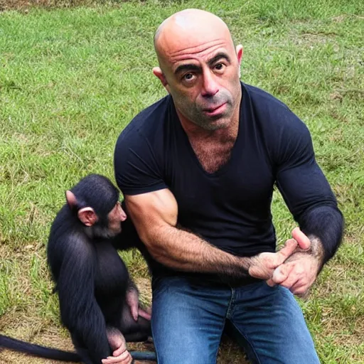 Prompt: joe rogan with a chimp