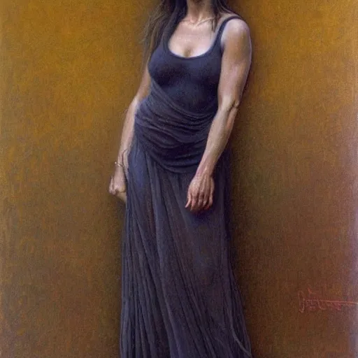 Image similar to full body of Jennifer Aniston painted by Jean Delville, masterpiece