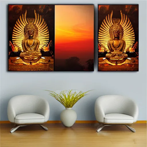 Image similar to Buddha with wings, flapping its wings flying in sunset sky, oil on canvas, portrait, intricate, 8k highly professionally detailed, HDR, CGsociety