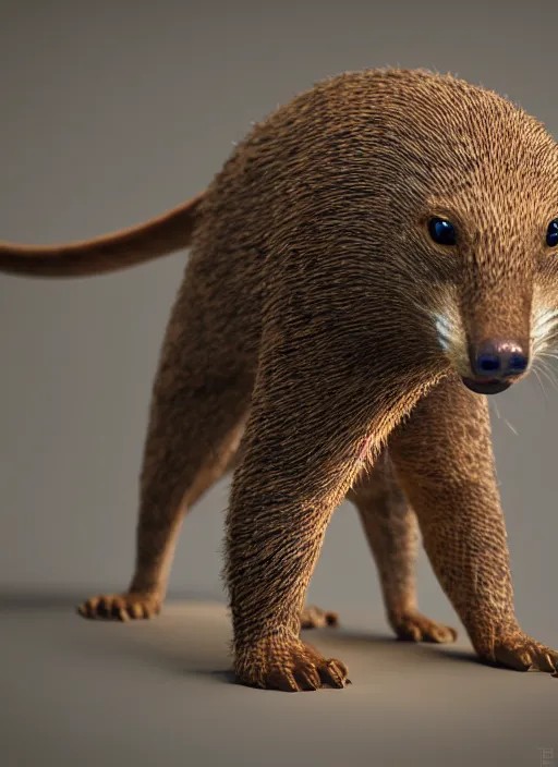 Prompt: a beautiful mongoose stands in a threatening pose with golden eyes, wool with a blue tint and razor - sharp claws, james jean art, octane render, 8 k