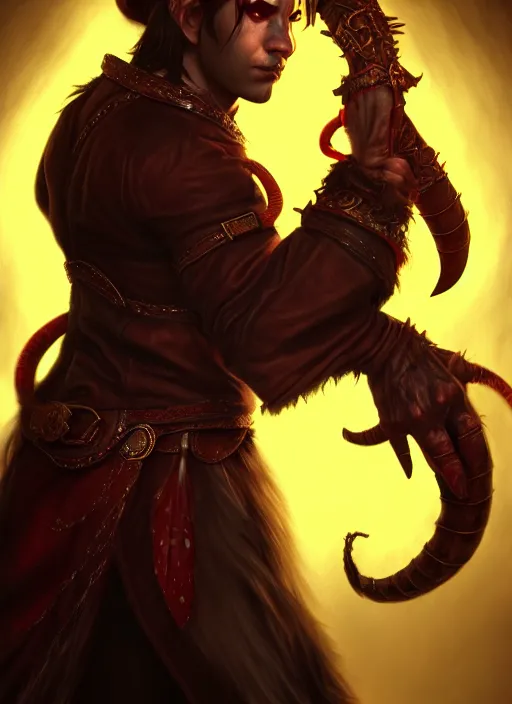 Prompt: tiefling bard, full body, hyper realistic, extremely detailed, dnd character art portrait, dark fantasy art, intricate fantasy painting, dramatic lighting, vivid colors, deviantart, artstation.