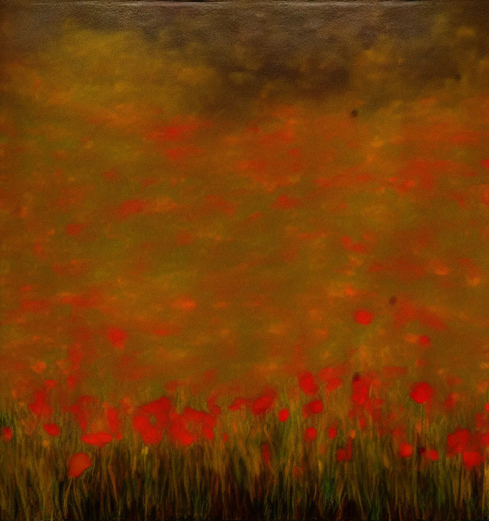 Image similar to an oil painting in the style of DaVinci of a flower field