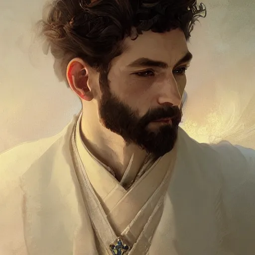 Image similar to georgian nobleman, portrait, D&D, fantasy, highly detailed, digital painting, artstation, concept art, sharp focus, illustration, art by artgerm and greg rutkowski and alphonse mucha