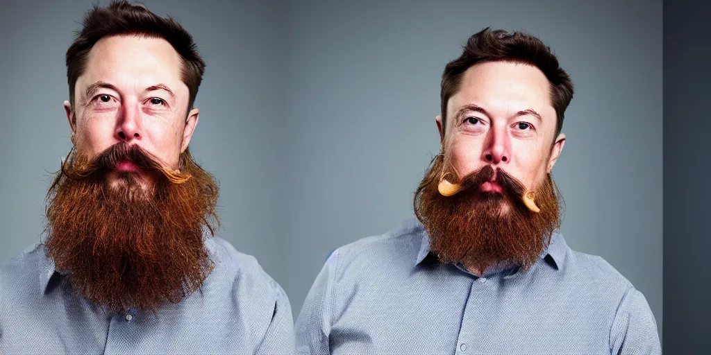 Image similar to toddler elon musk with long mustache and epic beard, 5 0 mm, studio lighting