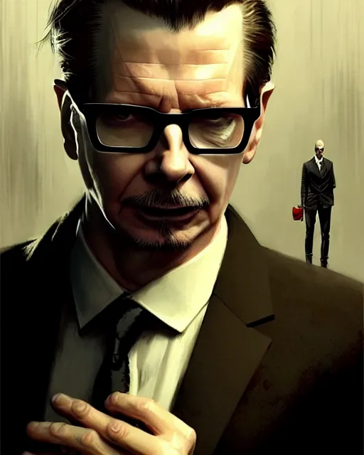 Image similar to adult gary oldman as hitman agent 4 7, pulp character portrait, ultra realistic, concept art, intricate details, highly detailed by greg rutkowski, gaston bussiere, craig mullins, simon bisley