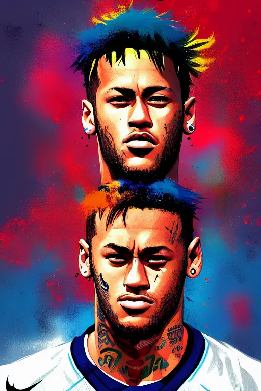 Image similar to neymar, manga cover art, detailed color portrait, artstation trending, 8 k, greg rutkowski