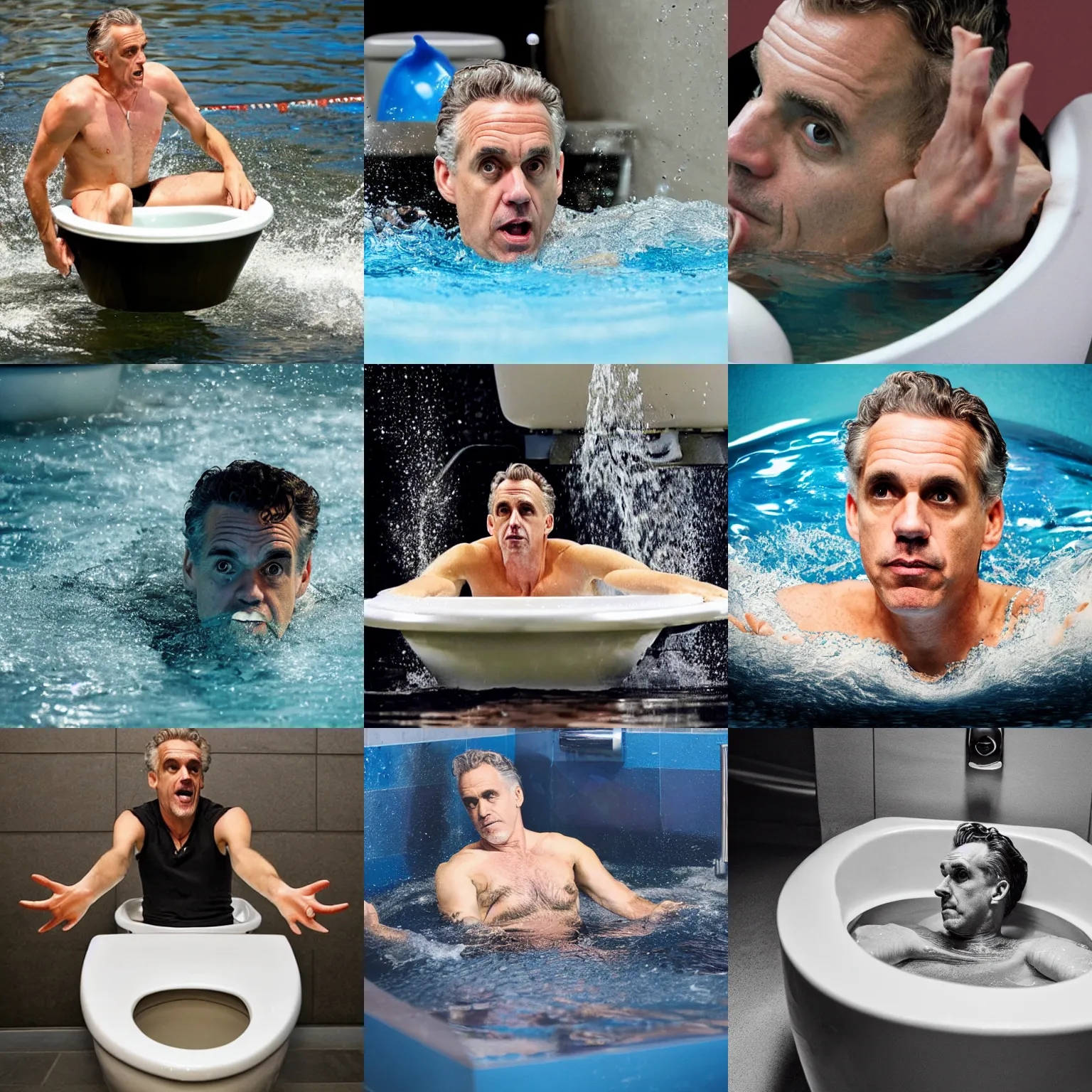 Prompt: Jordan Peterson swimming inside of a toilet bowl