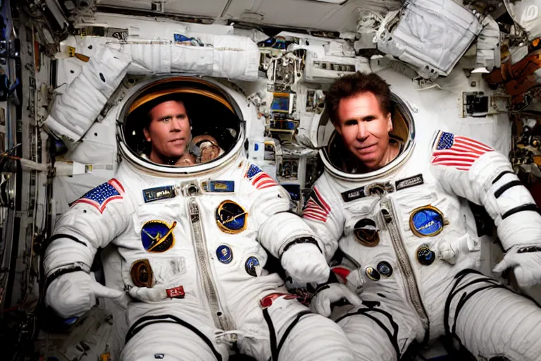 Image similar to 35mm Will Ferrell portrait photo on the international space station, by Emmanuel Lubezki