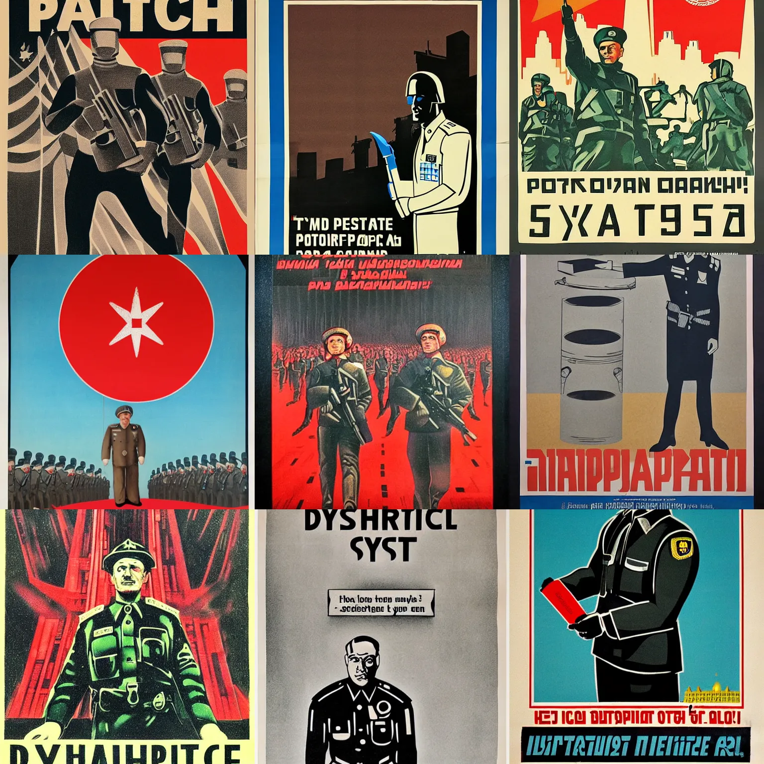 Prompt: dystopian propaganda poster, 1984 police state, Soviet 1960s political propaganda