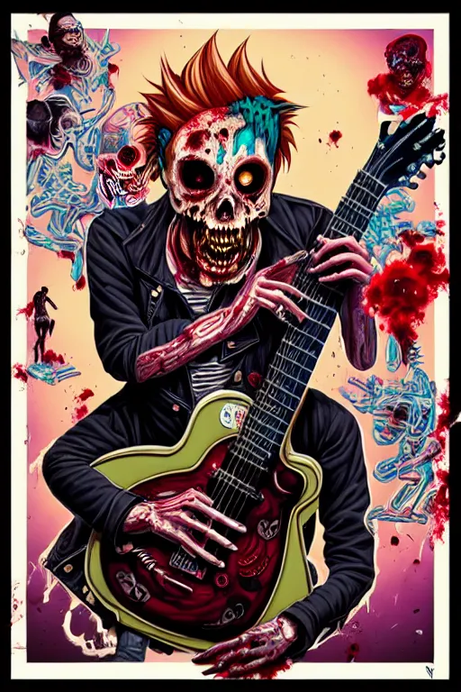Image similar to a zombie punk playing guitar, tristan eaton, victo ngai, artgerm, rhads, ross draws