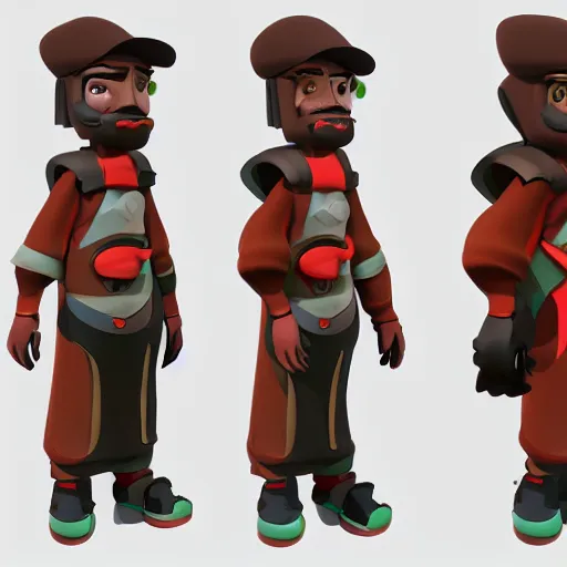 Image similar to character design of a stylized explorer and cartographer in the style of Studio Ghilbi, stylized cartoon texture and modeling 3D