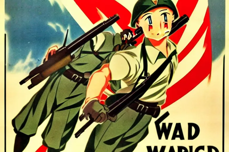 Image similar to 1940s, war, anime, poster