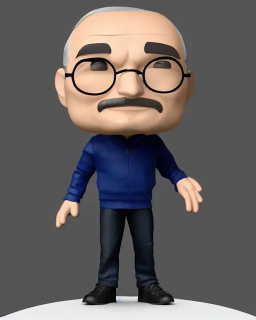 Image similar to full body 3d render of steve jobs as a funko pop, studio lighting, white background, blender, trending on artstation, 8k, highly detailed