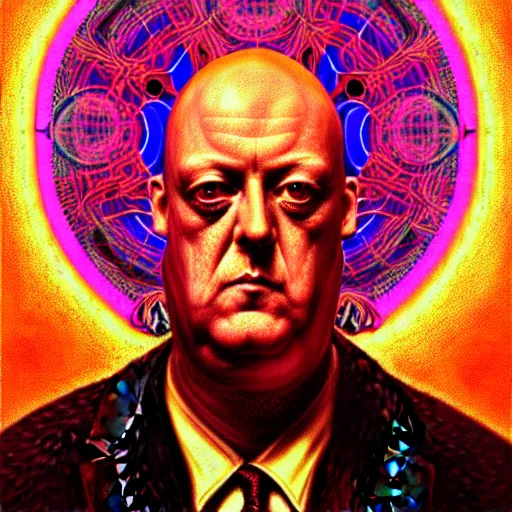 Image similar to An extremely psychedelic portrait of Aleister Crowley, surreal, LSD, face, detailed, intricate, elegant, lithe, highly detailed, digital painting, artstation, concept art, smooth, sharp focus, illustration