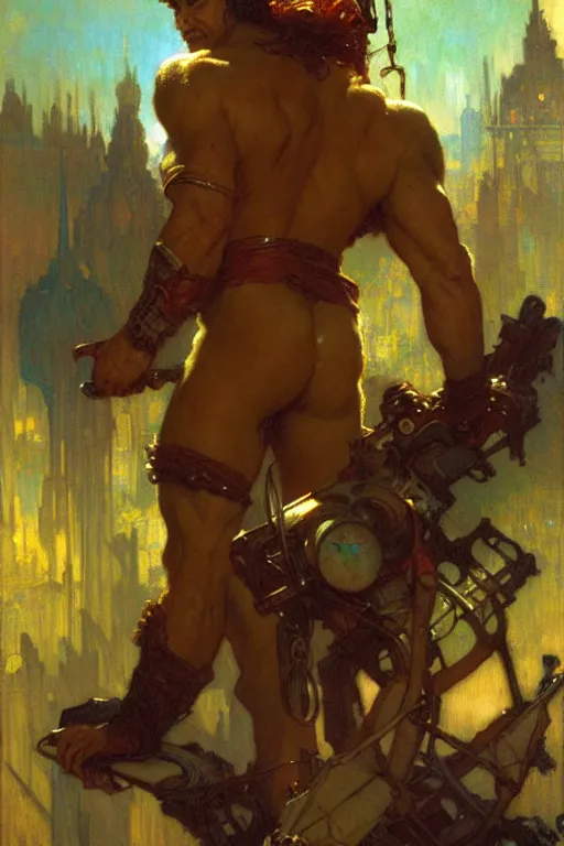 Prompt: hercules, cyberpunk, painting by gaston bussiere, craig mullins, greg rutkowski, alphonse mucha