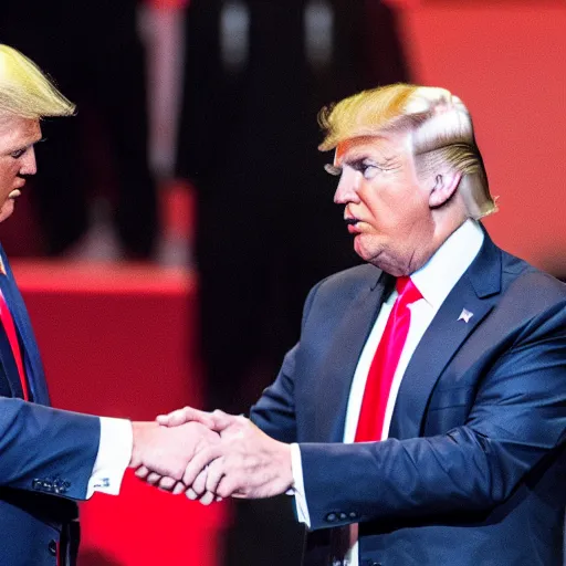 Image similar to donald trump and magnus carlsen shaking hands