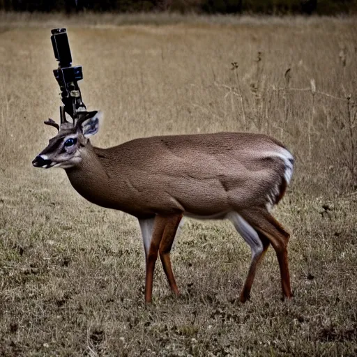 Image similar to a rocket launcher explosive deer military animal beast, huge, powerful, rocket, launcher, scary, anger, rage, canon eos c 3 0 0, ƒ 1. 8, 3 5 mm