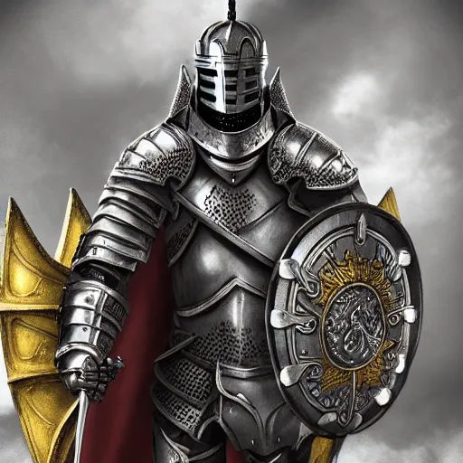 Prompt: ultra detailed and ornate digital art of a knight in battle armor carrying a sword and shield in an action pose with a castle in the background