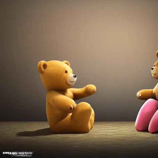 Prompt: cartoon bear and cartoon cat in love, cgi render