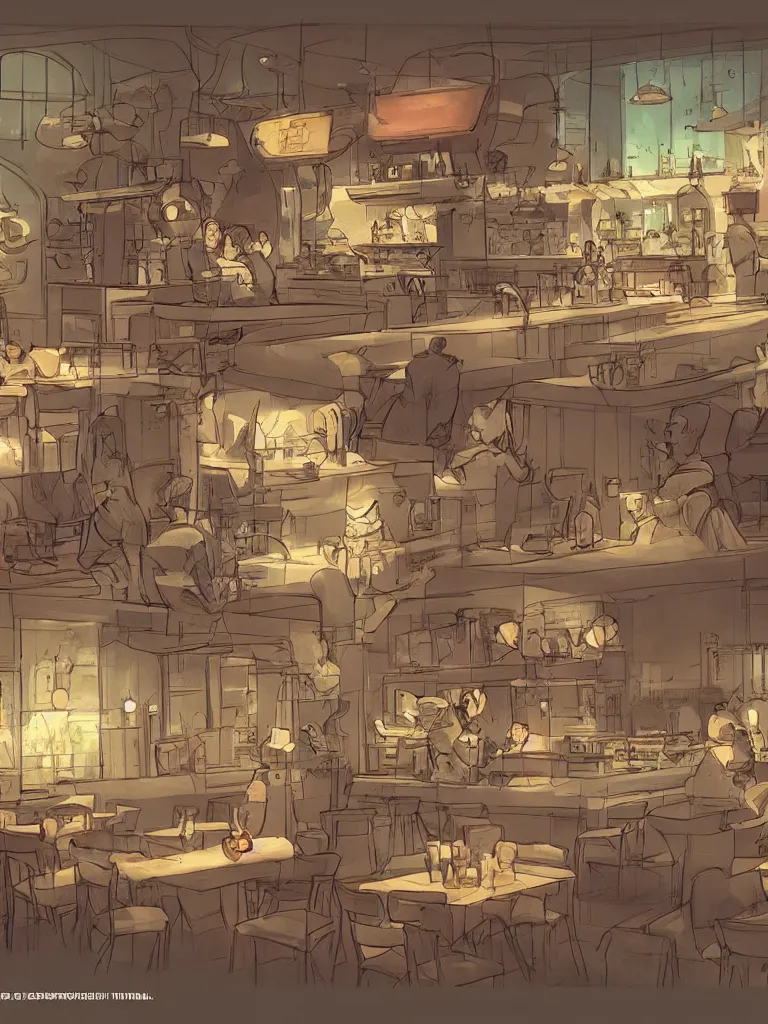 Image similar to cafe by disney concept artists, blunt borders, rule of thirds