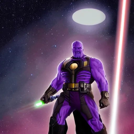 Prompt: Thanos with a lightsaber